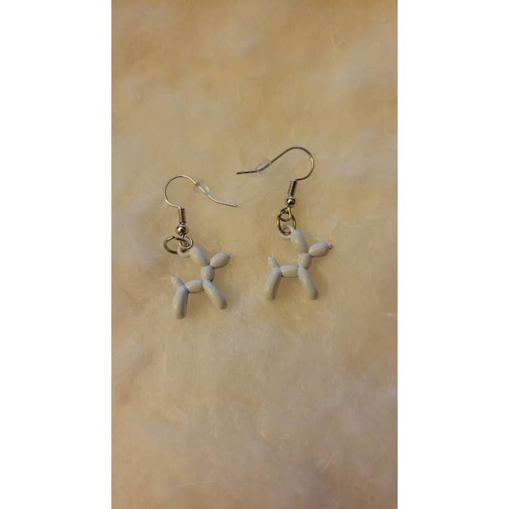 Mini white balloon dog earrings